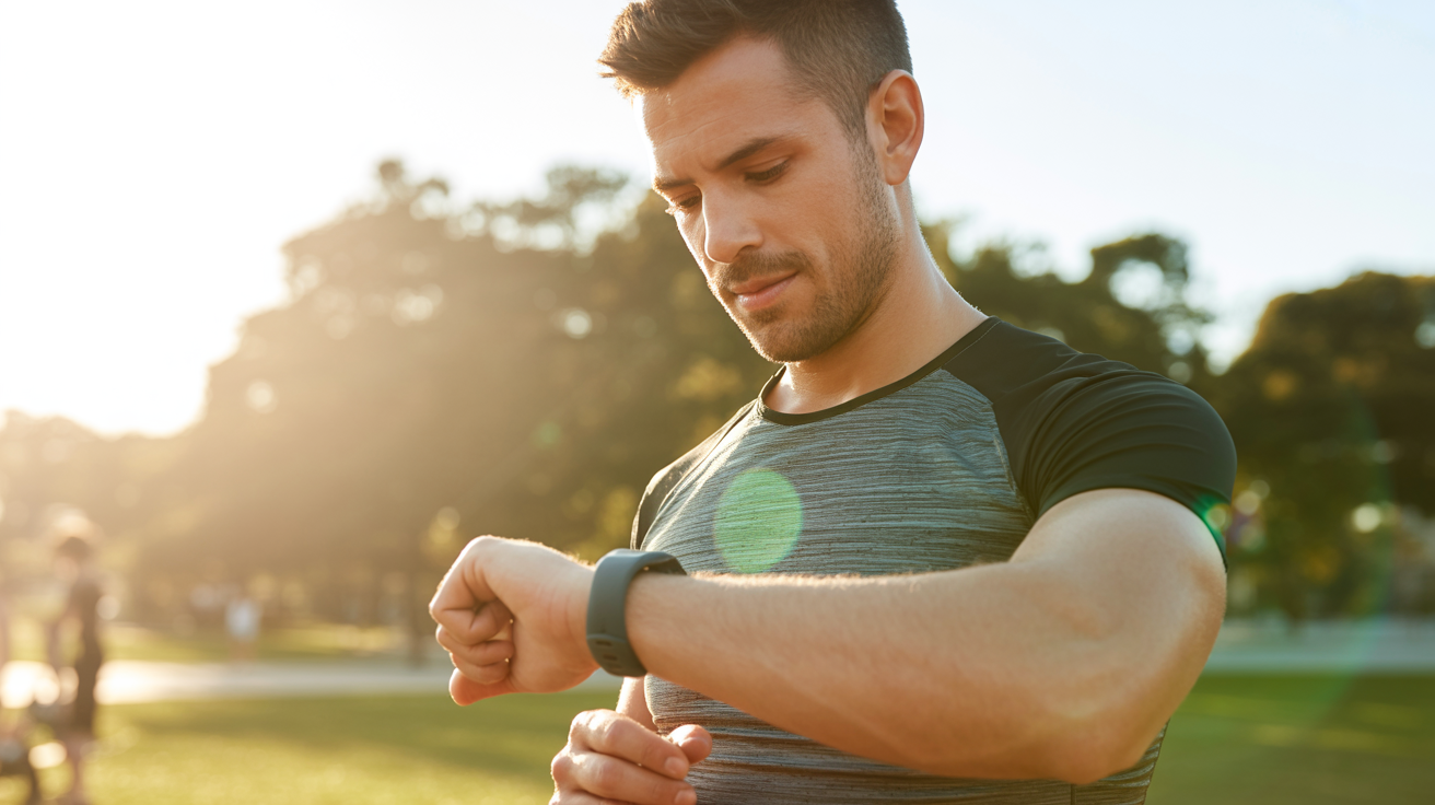 Man using smartwatch during outdoor workout